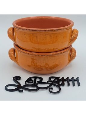 De Silva Burnt Orange Glazed Double Handle Bowls Made In Italy #1287
